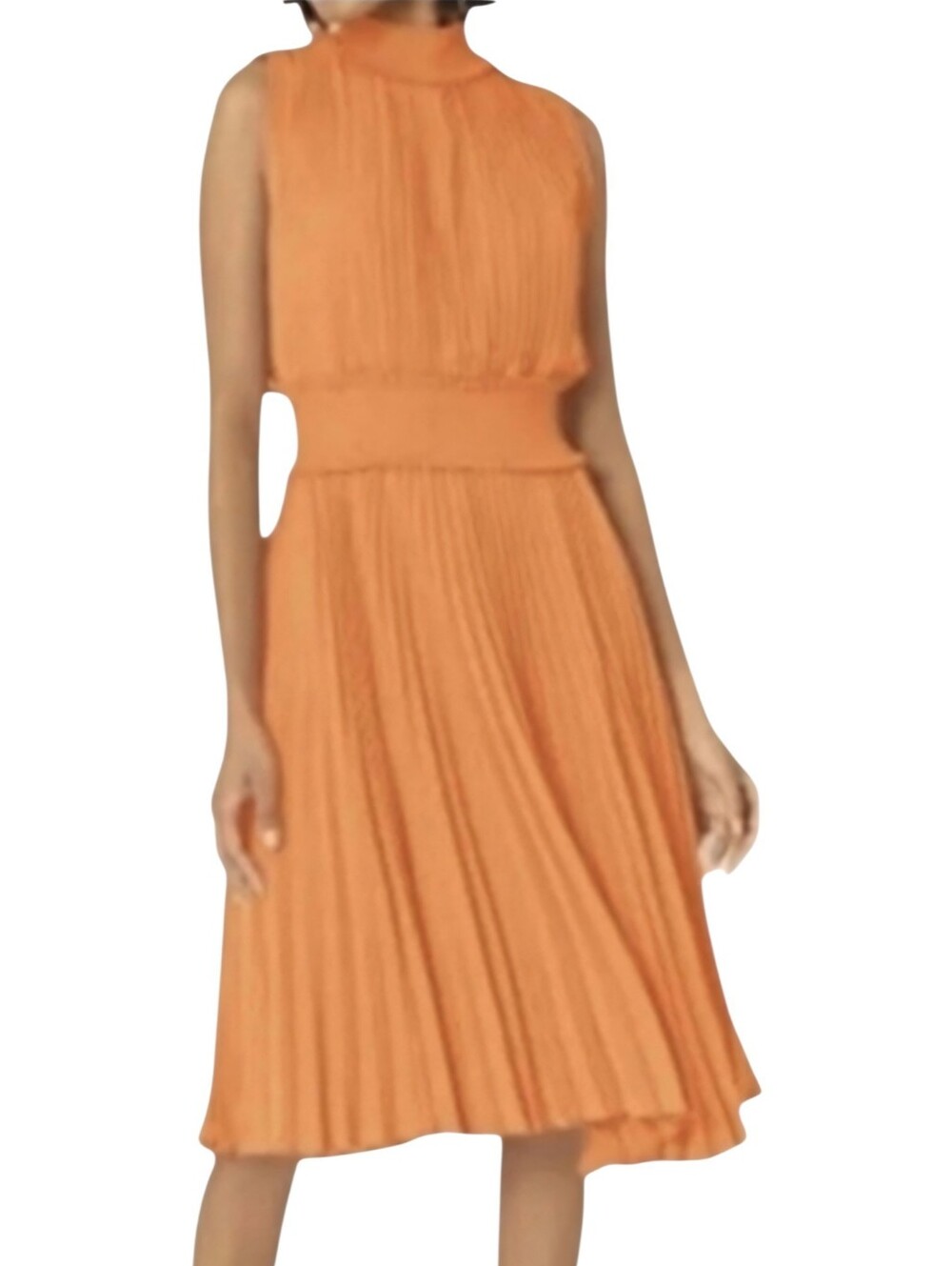 Nanette Lepore Smocked High-Neck Pleated Midi Orange Boho Chic Midi Dress Sz 4